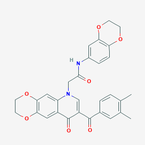 molecular formula C30H26N2O7 B2556048 N-(2,3-DIHYDRO-1,4-BENZODIOXIN-6-YL)-2-[8-(3,4-DIMETHYLBENZOYL)-9-OXO-2H,3H,6H,9H-[1,4]DIOXINO[2,3-G]QUINOLIN-6-YL]ACETAMIDE CAS No. 866349-71-5