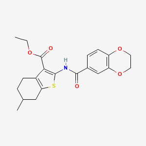 molecular formula C21H23NO5S B2556052 Ethyl 2-(2,3-dihydrobenzo[b][1,4]dioxine-6-carboxamido)-6-methyl-4,5,6,7-tetrahydrobenzo[b]thiophene-3-carboxylate CAS No. 477553-21-2