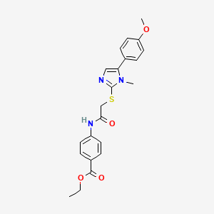 molecular formula C22H23N3O4S B2556088 ethyl 4-(2-{[5-(4-methoxyphenyl)-1-methyl-1H-imidazol-2-yl]sulfanyl}acetamido)benzoate CAS No. 932485-80-8
