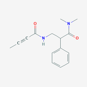 molecular formula C15H18N2O2 B2556144 N-[3-(Dimethylamino)-3-oxo-2-phenylpropyl]but-2-ynamide CAS No. 2411193-87-6