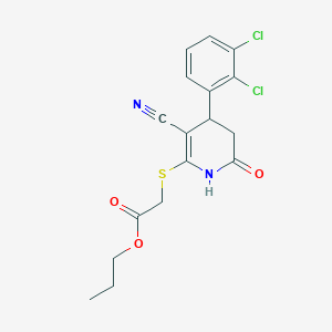 molecular formula C17H16Cl2N2O3S B2556201 propyl 2-{[3-cyano-4-(2,3-dichlorophenyl)-6-oxo-1,4,5,6-tetrahydropyridin-2-yl]sulfanyl}acetate CAS No. 361478-27-5