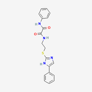 molecular formula C19H18N4O2S B2556231 N1-phenyl-N2-(2-((4-phenyl-1H-imidazol-2-yl)thio)ethyl)oxalamide CAS No. 897456-92-7