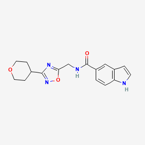 molecular formula C17H18N4O3 B2556234 N-{[3-(oxan-4-yl)-1,2,4-oxadiazol-5-yl]methyl}-1H-indole-5-carboxamide CAS No. 2034227-82-0