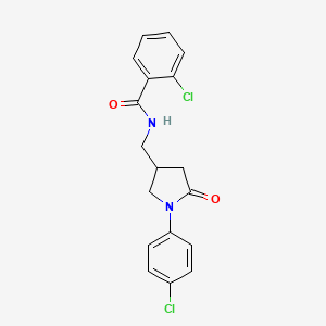 2-chloro-N-((1-(4-chlorophenyl)-5-oxopyrrolidin-3-yl)methyl)benzamide