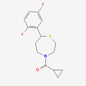 molecular formula C15H17F2NOS B2556256 Cyclopropyl(7-(2,5-difluorophenyl)-1,4-thiazepan-4-yl)methanone CAS No. 1706297-61-1