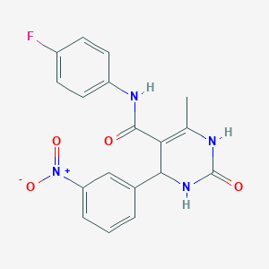 molecular formula C18H15FN4O4 B2556267 N-(4-fluorophenyl)-6-methyl-4-(3-nitrophenyl)-2-oxo-1,2,3,4-tetrahydropyrimidine-5-carboxamide CAS No. 537678-50-5