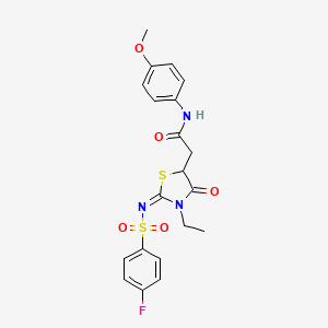 (E)-2-(3-ethyl-2-(((4-fluorophenyl)sulfonyl)imino)-4-oxothiazolidin-5-yl)-N-(4-methoxyphenyl)acetamide