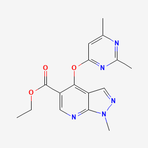 molecular formula C16H17N5O3 B2556335 ethyl 4-[(2,6-dimethyl-4-pyrimidinyl)oxy]-1-methyl-1H-pyrazolo[3,4-b]pyridine-5-carboxylate CAS No. 866144-38-9