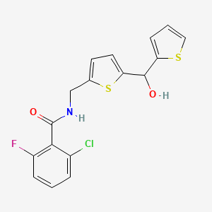 molecular formula C17H13ClFNO2S2 B2556367 2-CHLORO-6-FLUORO-N-({5-[HYDROXY(THIOPHEN-2-YL)METHYL]THIOPHEN-2-YL}METHYL)BENZAMIDE CAS No. 1421485-55-3