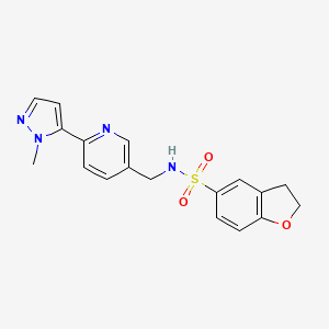 molecular formula C18H18N4O3S B2556386 N-((6-(1-methyl-1H-pyrazol-5-yl)pyridin-3-yl)methyl)-2,3-dihydrobenzofuran-5-sulfonamide CAS No. 2034569-98-5
