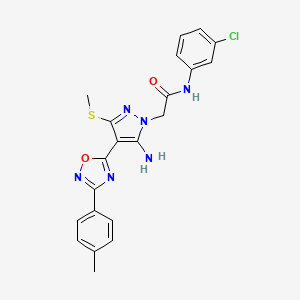 molecular formula C21H19ClN6O2S B2556417 2-{5-amino-4-[3-(4-methylphenyl)-1,2,4-oxadiazol-5-yl]-3-(methylsulfanyl)-1H-pyrazol-1-yl}-N-(3-chlorophenyl)acetamide CAS No. 1242982-89-3