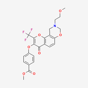 molecular formula C23H20F3NO7 B2556442 Methyl 4-((9-(2-methoxyethyl)-4-oxo-2-(trifluoromethyl)-4,8,9,10-tetrahydrochromeno[8,7-e][1,3]oxazin-3-yl)oxy)benzoate CAS No. 951948-27-9