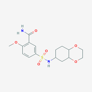 molecular formula C16H22N2O6S B2556470 2-甲氧基-5-(N-(八氢苯并[b][1,4]二氧杂环-6-基)磺酰氨基)苯甲酰胺 CAS No. 1902908-39-7