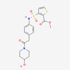 molecular formula C19H22N2O6S2 B2556483 methyl 3-({4-[2-(4-hydroxypiperidin-1-yl)-2-oxoethyl]phenyl}sulfamoyl)thiophene-2-carboxylate CAS No. 1234834-53-7