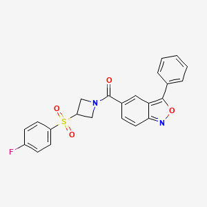 molecular formula C23H17FN2O4S B2556522 (3-((4-Fluorophenyl)sulfonyl)azetidin-1-yl)(3-phenylbenzo[c]isoxazol-5-yl)methanone CAS No. 1797342-16-5