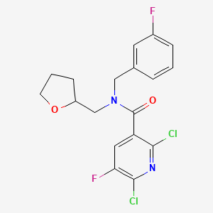 molecular formula C18H16Cl2F2N2O2 B2556530 2,6-dichloro-5-fluoro-N-[(3-fluorophenyl)methyl]-N-[(oxolan-2-yl)methyl]pyridine-3-carboxamide CAS No. 1790141-44-4
