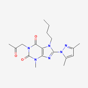molecular formula C18H24N6O3 B2556539 8-(3,5-Dimethylpyrazolyl)-7-butyl-3-methyl-1-(2-oxopropyl)-1,3,7-trihydropurin e-2,6-dione CAS No. 1014008-80-0