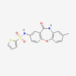 molecular formula C18H14N2O4S2 B2556542 N-(8-甲基-11-氧代-10,11-二氢二苯并[b,f][1,4]噁嗪-2-基)噻吩-2-磺酰胺 CAS No. 922034-85-3