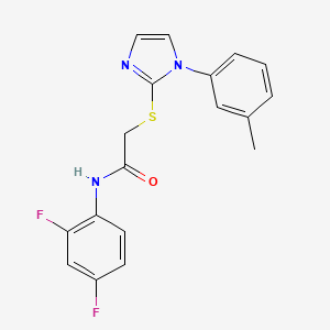 molecular formula C18H15F2N3OS B2556543 N-(2,4-difluorophenyl)-2-((1-(m-tolyl)-1H-imidazol-2-yl)thio)acetamide CAS No. 851131-15-2
