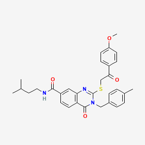 molecular formula C31H33N3O4S B2556546 N-异戊基-2-((2-(4-甲氧基苯基)-2-氧代乙基)硫代)-3-(4-甲基苄基)-4-氧代-3,4-二氢喹唑啉-7-甲酰胺 CAS No. 1113136-08-5