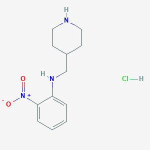 molecular formula C12H18ClN3O2 B2556547 2-硝基-N-(哌啶-4-基甲基)苯胺盐酸盐 CAS No. 1286264-78-5