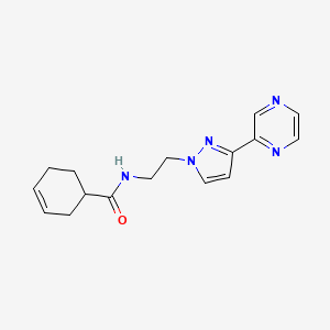 molecular formula C16H19N5O B2556588 N-(2-(3-(pyrazin-2-yl)-1H-pyrazol-1-yl)ethyl)cyclohex-3-enecarboxamide CAS No. 2034605-47-3