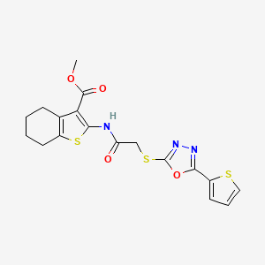 B2556597 Methyl 2-(2-((5-(thiophen-2-yl)-1,3,4-oxadiazol-2-yl)thio)acetamido)-4,5,6,7-tetrahydrobenzo[b]thiophene-3-carboxylate CAS No. 905681-07-4