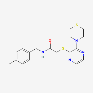 B2556599 N-(4-methylbenzyl)-2-((3-thiomorpholinopyrazin-2-yl)thio)acetamide CAS No. 1226445-84-6