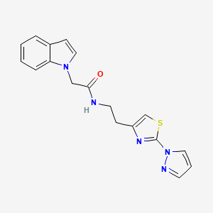 molecular formula C18H17N5OS B2556600 N-(2-(2-(1H-pyrazol-1-yl)thiazol-4-yl)ethyl)-2-(1H-indol-1-yl)acetamide CAS No. 1448064-03-6