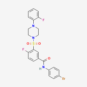 molecular formula C23H20BrF2N3O3S B2556837 N-(4-bromophenyl)-4-fluoro-3-{[4-(2-fluorophenyl)piperazin-1-yl]sulfonyl}benzamide CAS No. 451504-15-7