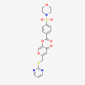 molecular formula C21H19N3O7S2 B2556846 4-oxo-6-[(pyrimidin-2-ylsulfanyl)methyl]-4H-pyran-3-yl 4-(morpholine-4-sulfonyl)benzoate CAS No. 877637-77-9