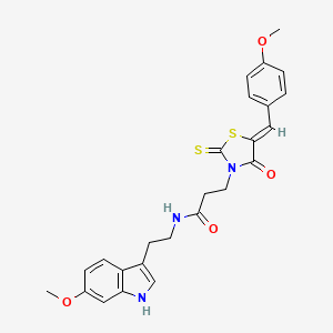 molecular formula C25H25N3O4S2 B2556865 N-[2-(6-methoxy-1H-indol-3-yl)ethyl]-3-[(5Z)-5-[(4-methoxyphenyl)methylidene]-4-oxo-2-sulfanylidene-1,3-thiazolidin-3-yl]propanamide CAS No. 900134-86-3