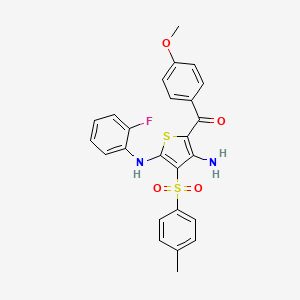 molecular formula C25H21FN2O4S2 B2556907 N2-(2-fluorophenyl)-5-(4-methoxybenzoyl)-3-(4-methylbenzenesulfonyl)thiophene-2,4-diamine CAS No. 1115562-61-2