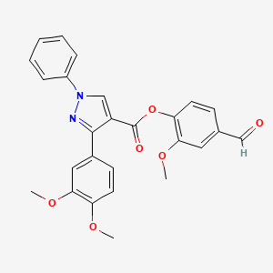 molecular formula C26H22N2O6 B2556983 (4-Formyl-2-methoxyphenyl) 3-(3,4-dimethoxyphenyl)-1-phenylpyrazole-4-carboxylate CAS No. 379266-66-7