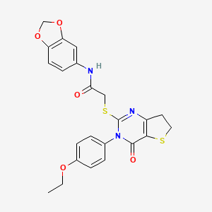 molecular formula C23H21N3O5S2 B2556990 N-(2H-1,3-benzodioxol-5-yl)-2-{[3-(4-ethoxyphenyl)-4-oxo-3H,4H,6H,7H-thieno[3,2-d]pyrimidin-2-yl]sulfanyl}acetamide CAS No. 686772-43-0