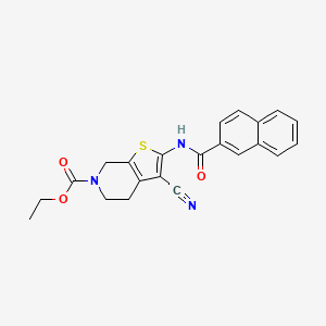 molecular formula C22H19N3O3S B2557060 ethyl 3-cyano-2-(naphthalene-2-amido)-4H,5H,6H,7H-thieno[2,3-c]pyridine-6-carboxylate CAS No. 864927-08-2