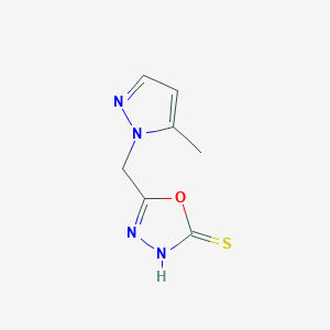 molecular formula C7H8N4OS B2557118 5-[(5-methyl-1H-pyrazol-1-yl)methyl]-1,3,4-oxadiazole-2-thiol CAS No. 1004644-22-7