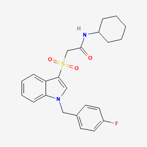 molecular formula C23H25FN2O3S B2557137 N-cyclohexyl-2-({1-[(4-fluorophenyl)methyl]-1H-indol-3-yl}sulfonyl)acetamide CAS No. 686744-11-6