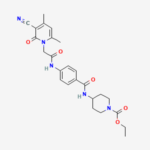 molecular formula C25H29N5O5 B2557172 ethyl 4-{4-[2-(3-cyano-4,6-dimethyl-2-oxo-1,2-dihydropyridin-1-yl)acetamido]benzamido}piperidine-1-carboxylate CAS No. 1029772-43-7