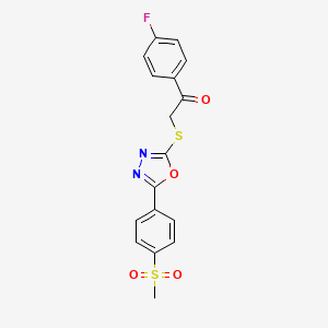 molecular formula C17H13FN2O4S2 B2557180 1-(4-Fluorophenyl)-2-((5-(4-(methylsulfonyl)phenyl)-1,3,4-oxadiazol-2-yl)thio)ethanone CAS No. 923211-66-9