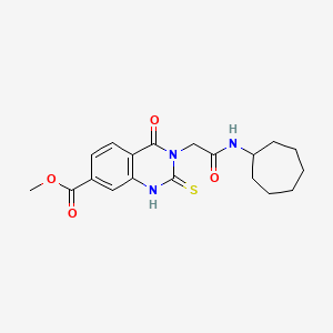 molecular formula C19H23N3O4S B2557187 Methyl 3-(2-(cycloheptylamino)-2-oxoethyl)-4-oxo-2-thioxo-1,2,3,4-tetrahydroquinazoline-7-carboxylate CAS No. 946329-22-2