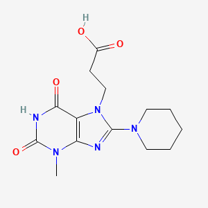 molecular formula C14H19N5O4 B2557189 3-(3-methyl-2,6-dioxo-8-(piperidin-1-yl)-2,3-dihydro-1H-purin-7(6H)-yl)propanoic acid CAS No. 96902-23-7