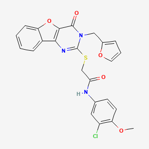 molecular formula C24H18ClN3O5S B2557192 N-(3-chloro-4-methoxyphenyl)-2-({5-[(furan-2-yl)methyl]-6-oxo-8-oxa-3,5-diazatricyclo[7.4.0.0^{2,7}]trideca-1(9),2(7),3,10,12-pentaen-4-yl}sulfanyl)acetamide CAS No. 902904-61-4