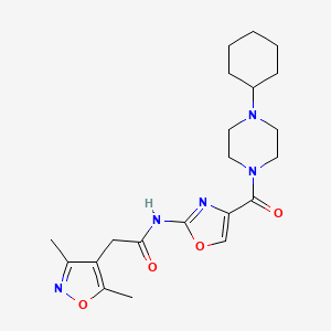 molecular formula C21H29N5O4 B2557193 N-[4-(4-cyclohexylpiperazine-1-carbonyl)-1,3-oxazol-2-yl]-2-(3,5-dimethyl-1,2-oxazol-4-yl)acetamide CAS No. 1797060-21-9