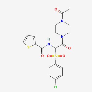 molecular formula C19H20ClN3O5S2 B2557216 N-[2-(4-ACETYLPIPERAZIN-1-YL)-1-(4-CHLOROBENZENESULFONYL)-2-OXOETHYL]THIOPHENE-2-CARBOXAMIDE CAS No. 1025032-45-4