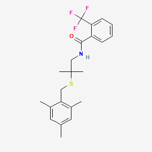 molecular formula C22H26F3NOS B2557252 N-(2-methyl-2-{[(2,4,6-trimethylphenyl)methyl]sulfanyl}propyl)-2-(trifluoromethyl)benzamide CAS No. 343372-98-5