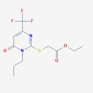 molecular formula C12H15F3N2O3S B2557275 Ethyl 2-{[6-oxo-1-propyl-4-(trifluoromethyl)-1,6-dihydro-2-pyrimidinyl]sulfanyl}acetate CAS No. 866143-21-7