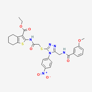 Ethyl 2-[[2-[[5-[[(3-methoxybenzoyl)amino]methyl]-4-(4-nitrophenyl)-1,2,4-triazol-3-yl]sulfanyl]acetyl]amino]-4,5,6,7-tetrahydro-1-benzothiophene-3-carboxylate
