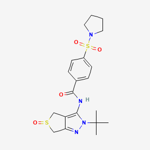 molecular formula C20H26N4O4S2 B2557286 N-{2-tert-butyl-5-oxo-2H,4H,6H-5lambda4-thieno[3,4-c]pyrazol-3-yl}-4-(pyrrolidine-1-sulfonyl)benzamide CAS No. 958587-36-5