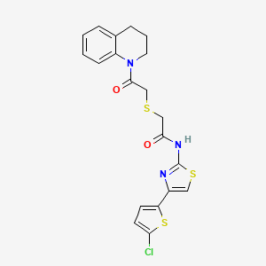 molecular formula C20H18ClN3O2S3 B2557342 N-(4-(5-chlorothiophen-2-yl)thiazol-2-yl)-2-((2-(3,4-dihydroquinolin-1(2H)-yl)-2-oxoethyl)thio)acetamide CAS No. 681224-91-9